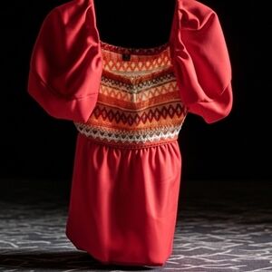 Women's Orange Retro Patterned Top